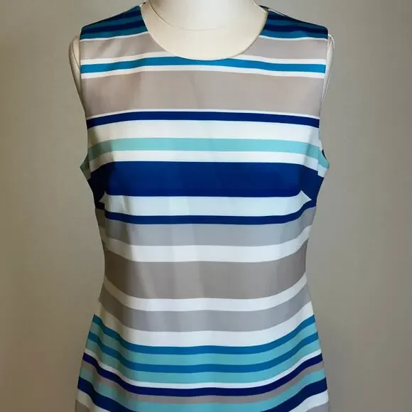 Calvin Klein Blue Striped Midi Dress - Picture 2 of 11